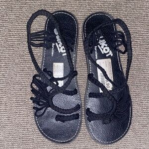 Sukot Barcelona Black Braided Cord Sandals sz missing estimated 8.5 - 9